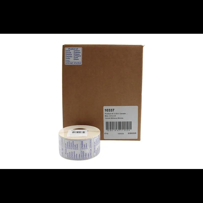 Product of Meat Origin Label 2X2 IN Blue 1000 Count/Roll 20 Rolls/Case 20000 Count/Case
