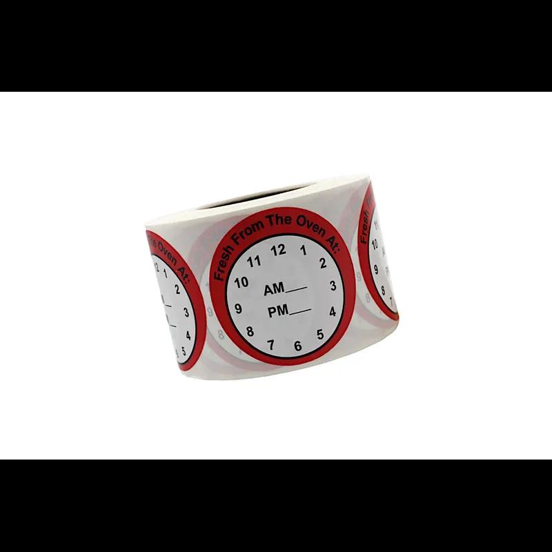 Fresh From The Oven At Bakery Food Safety Label 2 IN Red Black Clock 500 Count/Roll 25 Rolls/Case 12500 Count/Case