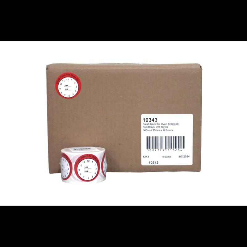 Fresh From The Oven At Bakery Food Safety Label 2 IN Red Black Clock 500 Count/Roll 25 Rolls/Case 12500 Count/Case