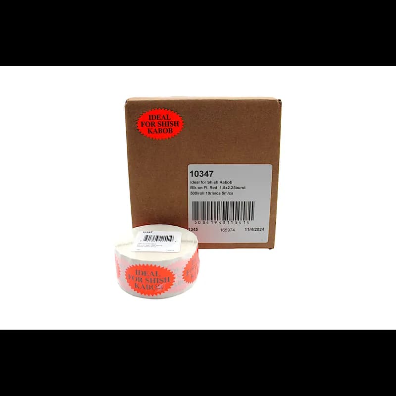 Ideal for Shish Kabob Meat Label 1.5X2.25 IN Black Fluorescent Red Burst 500 Count/Roll 10 Rolls/Case 5000 Count/Case