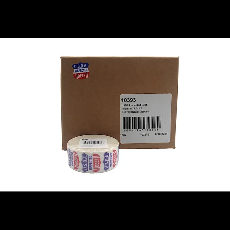 USDA Inspected Beef Meat Label 1.3X1.3 IN Red White Shield 1000 Count/Roll 25 Rolls/Case 25000 Count/Case