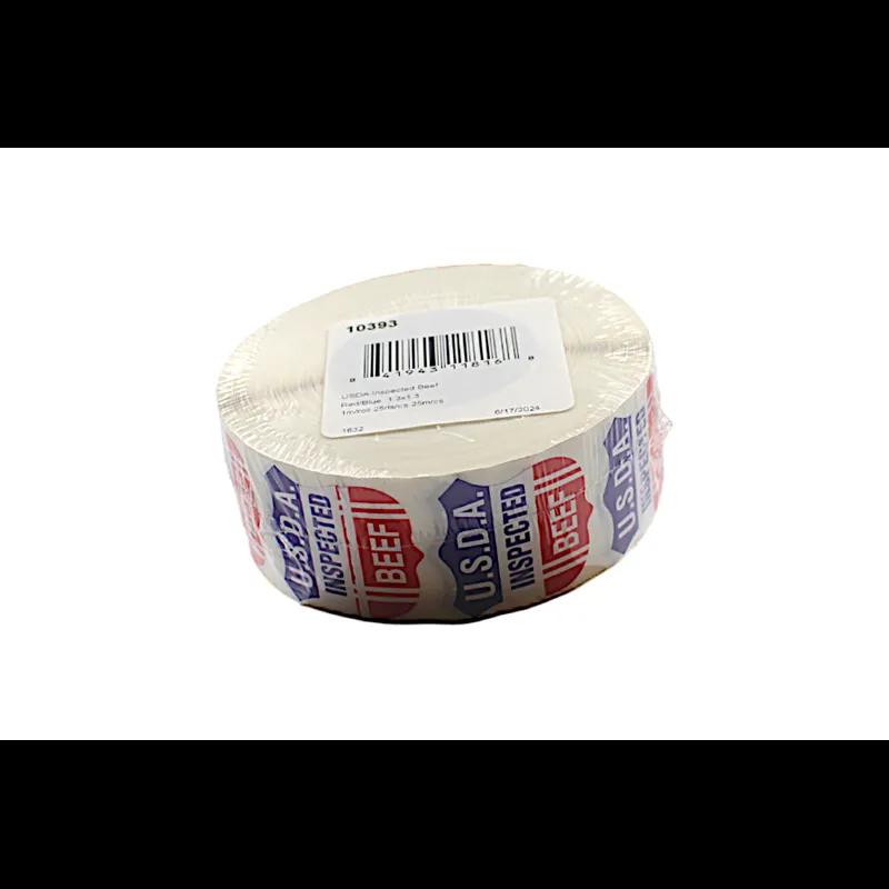 U.S.D.A. Inspected Beef Label 1.3X1.3 IN Blue White Red Adhesive 1000/Roll