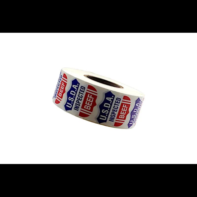 U.S.D.A. Inspected Beef Label 1.3X1.3 IN Blue White Red Adhesive 1000/Roll