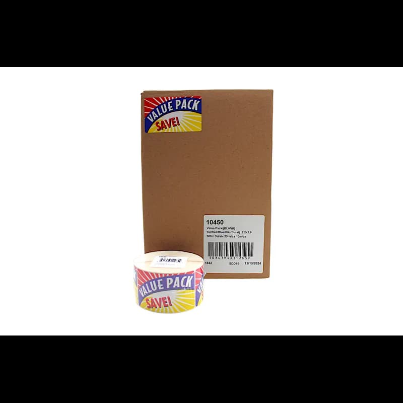 Value Pack Blank Meat Value Family Label 2.2X3.6 IN Yellow Red Blue Black Burst 500 Count/Roll 20 Rolls/Case