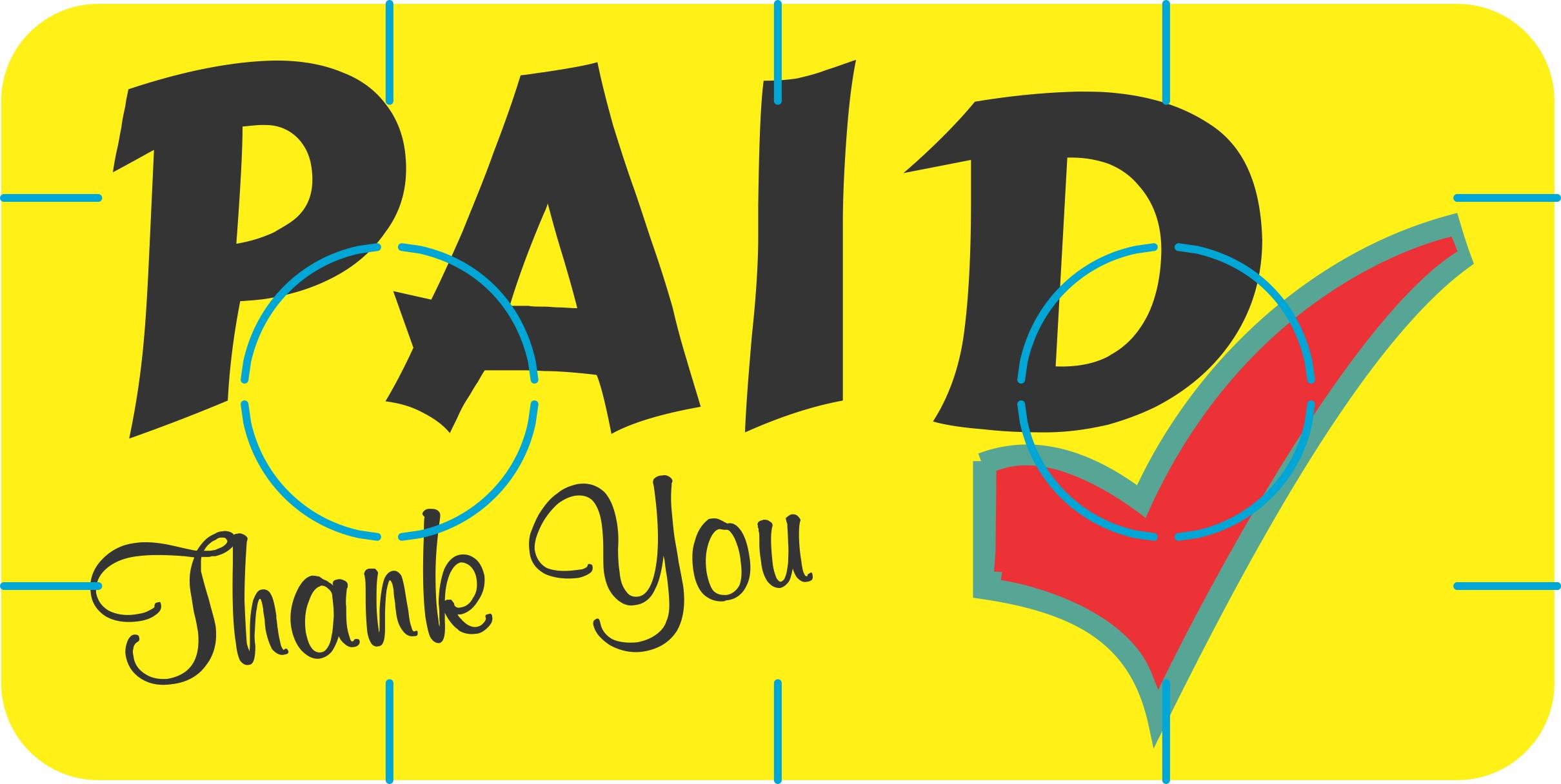 Paid Thank You Promo General Purpose Label 1X2 IN 4 Color Process Tamper Evident 500 Count/Roll 5 Rolls/Sleeve