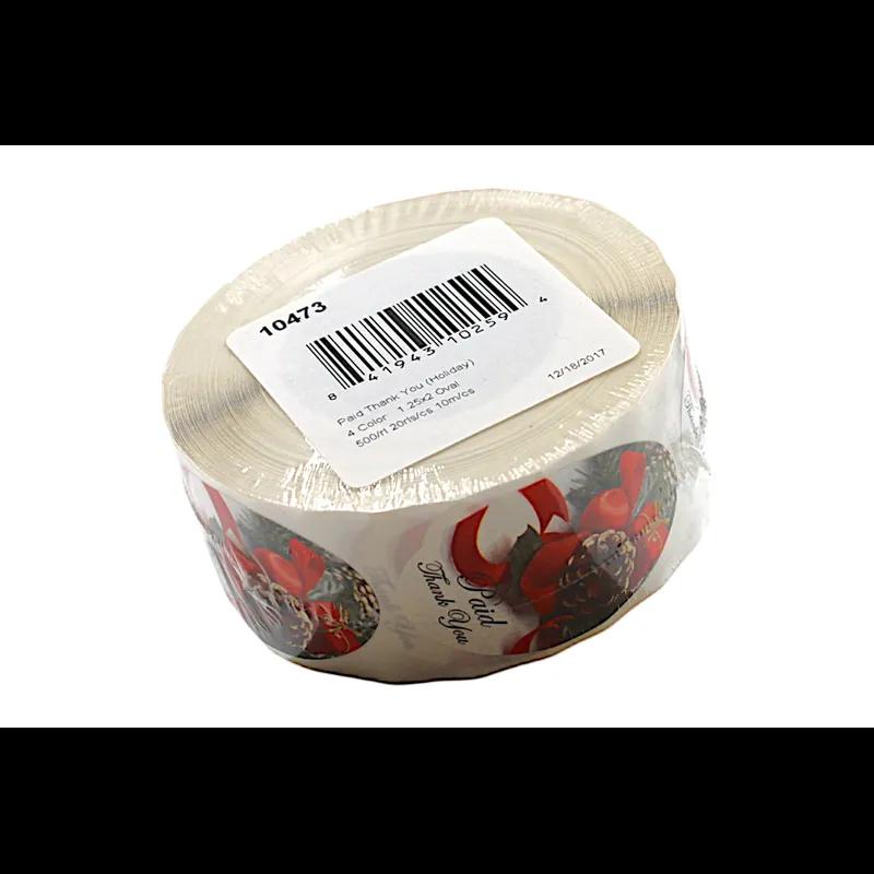 Paid Thank You Holiday Paid Label 1.25X2 IN 4 Color Christmas Pinecone Oval 500 Count/Roll 20 Rolls/Case
