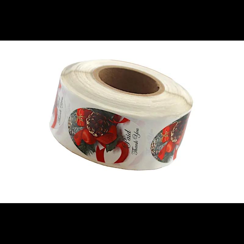 Paid Thank You Holiday Paid Label 1.25X2 IN 4 Color Christmas Pinecone Oval 500 Count/Roll 20 Rolls/Case