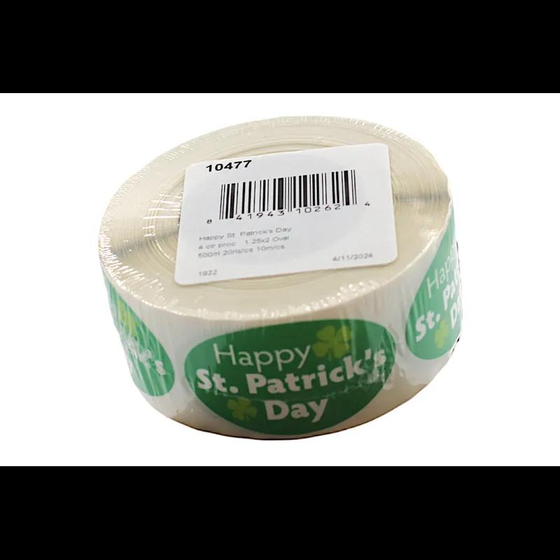 Happy St. Patricks Day Holiday Label 1.25X2 IN Oval 4 Color Process 500 Count/Roll 20 Rolls/Case 10000 Count/Case