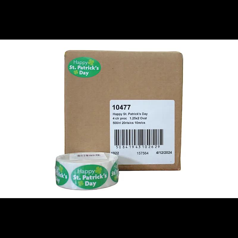 Happy St. Patricks Day Holiday Label 1.25X2 IN Oval 4 Color Process 500 Count/Roll 20 Rolls/Case 10000 Count/Case