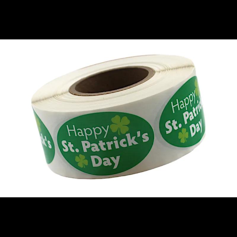 Happy St. Patricks Day Holiday Label 1.25X2 IN Oval 4 Color Process 500 Count/Roll 20 Rolls/Case 10000 Count/Case