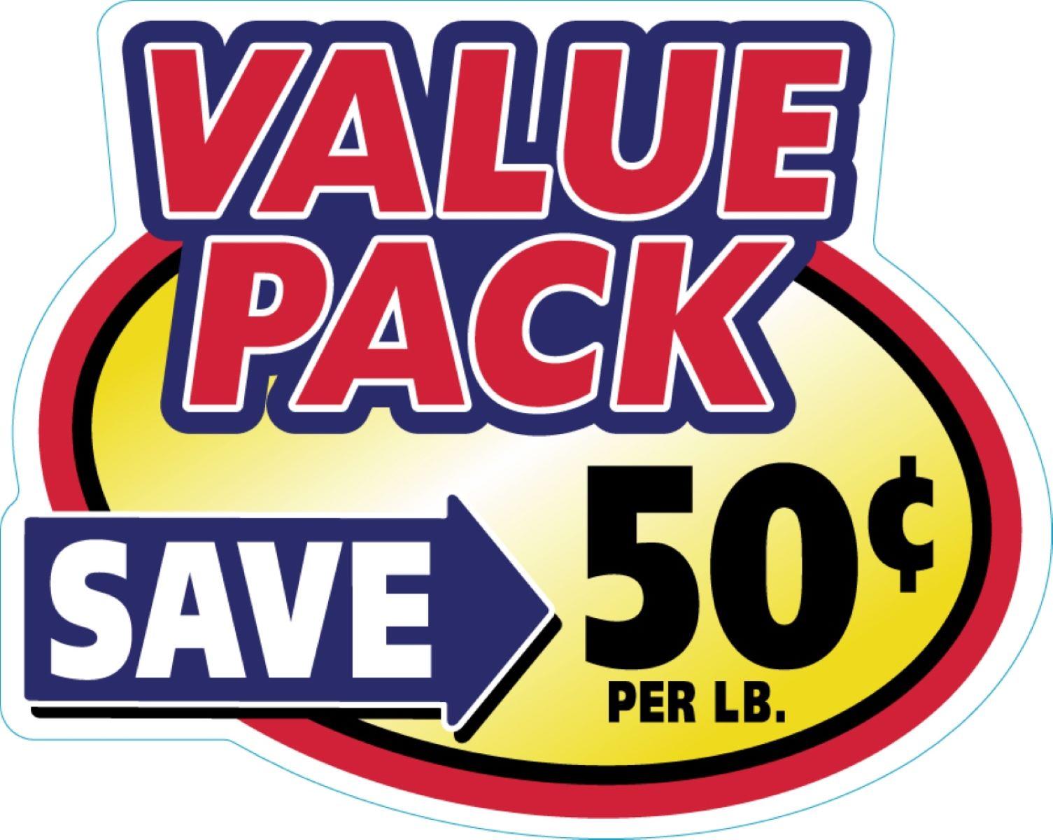 Value Pack Save 50¢ Meat Value Family Label 2.4X3 IN Yellow Red Blue Black 500 Count/Roll 25 Rolls/Case 12500 Count/Case