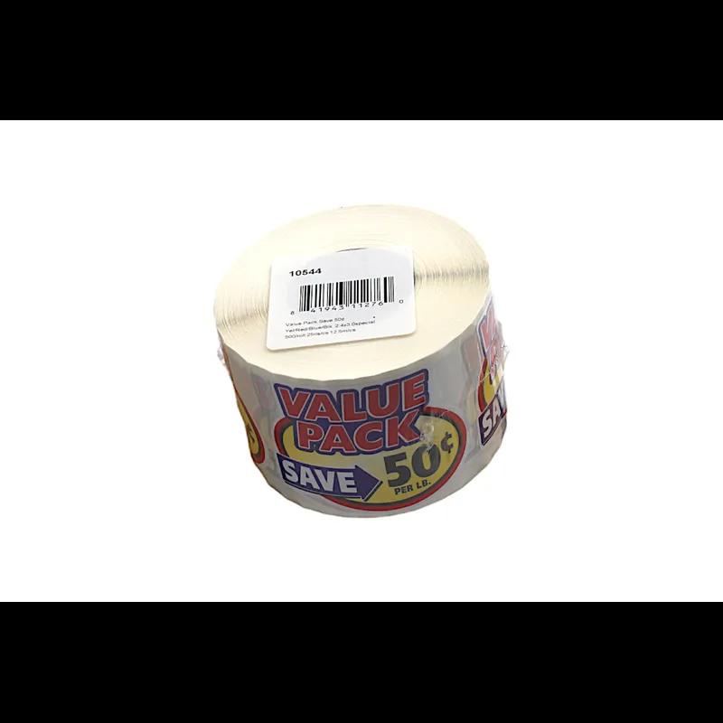 Value Pack Save 50¢ Meat Value Family Label 2.4X3 IN Yellow Red Blue Black 500 Count/Roll 25 Rolls/Case 12500 Count/Case