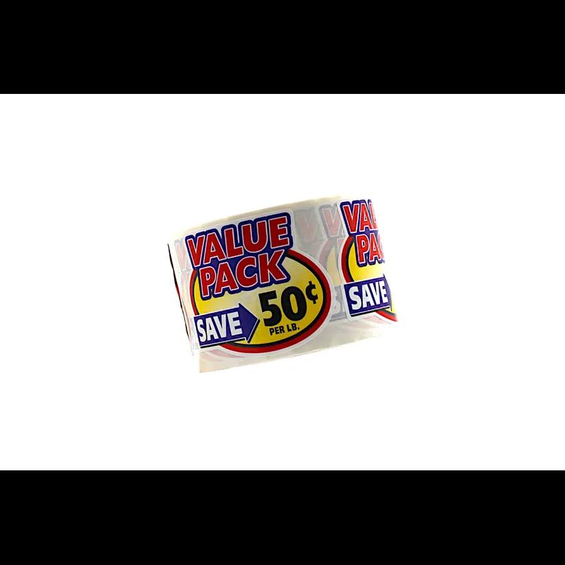 Value Pack Save 50¢ Meat Value Family Label 2.4X3 IN Yellow Red Blue Black 500 Count/Roll 25 Rolls/Case 12500 Count/Case
