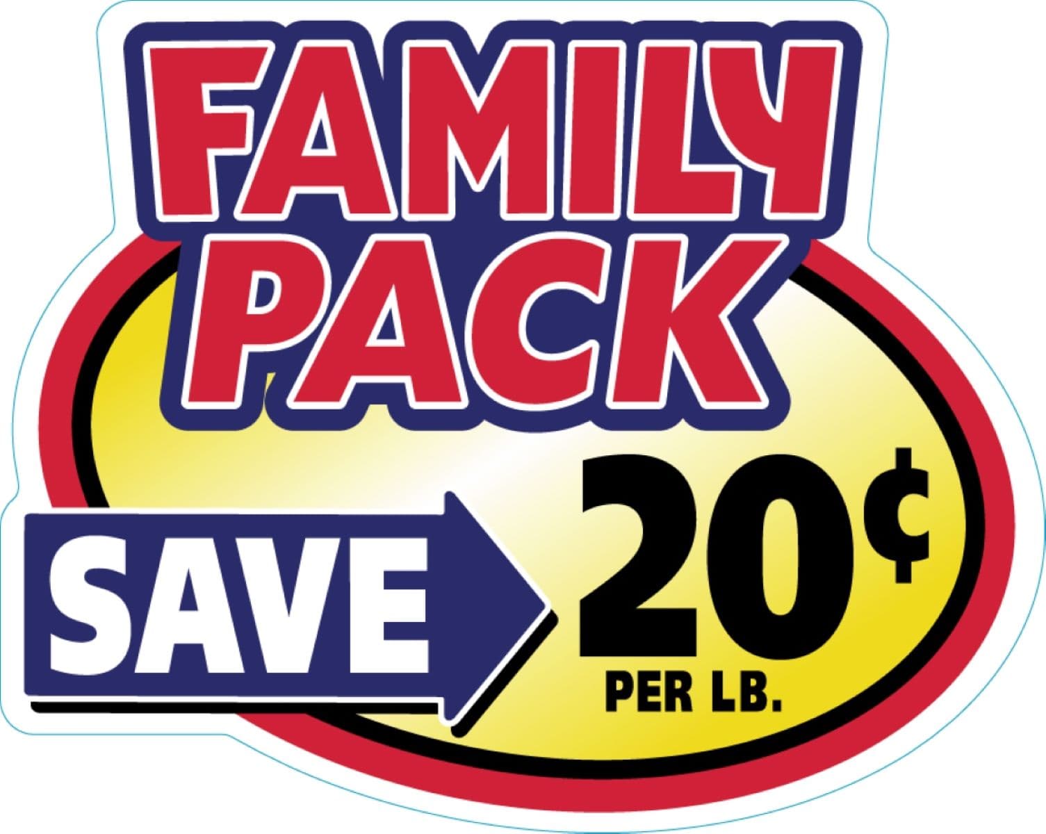 Family Pack Save 20¢ Meat Value Family Label 2.4X3 IN Yellow Red Blue Black 500 Count/Roll 25 Rolls/Case