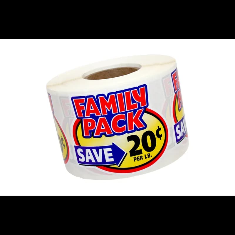 Family Pack Save 20¢ Meat Value Family Label 2.4X3 IN Yellow Red Blue Black 500 Count/Roll 25 Rolls/Case