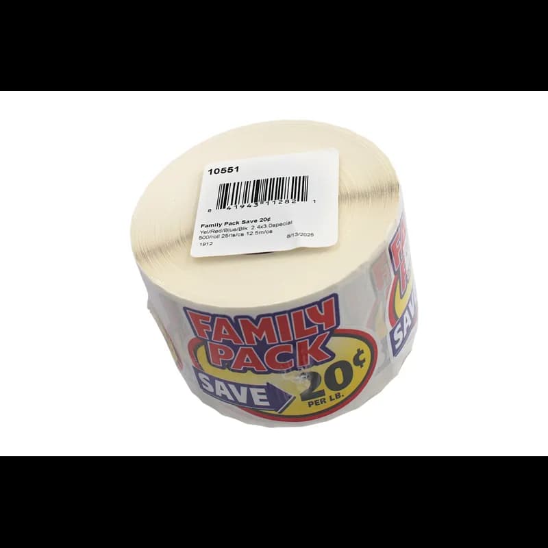 Family Pack Save 20¢ Meat Value Family Label 2.4X3 IN Yellow Red Blue Black 500 Count/Roll 25 Rolls/Case