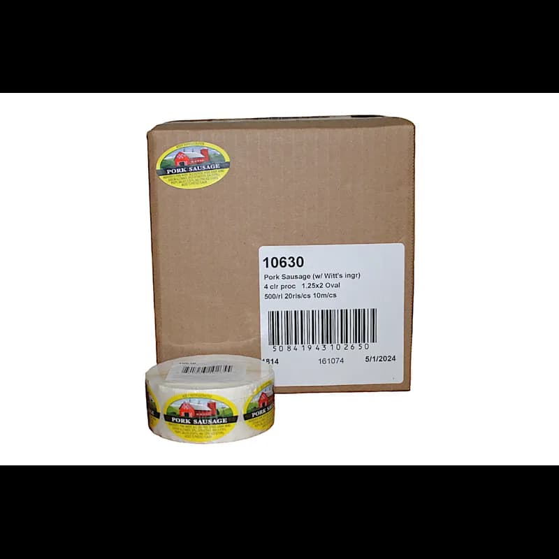 Pork Sausage With Witts Ingredients Meat Ingredient Label 1.25X2 IN Oval 4 Color Process 500 Count/Roll 20 Rolls/Case