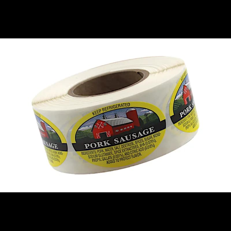 Pork Sausage With Witts Ingredients Meat Ingredient Label 1.25X2 IN Oval 4 Color Process 500 Count/Roll 20 Rolls/Case