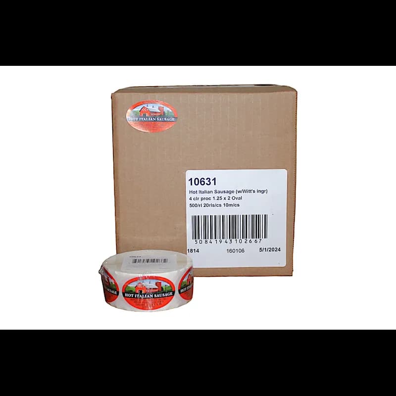 Hot Italian Sausage With Witts Ingredients Ingredient Label 1.25X2 IN Oval 4 Color Process 500 Count/Roll 20 Rolls/Case