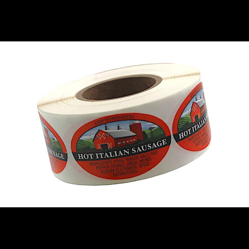Hot Italian Sausage With Witts Ingredients Ingredient Label 1.25X2 IN Oval 4 Color Process 500 Count/Roll 20 Rolls/Case