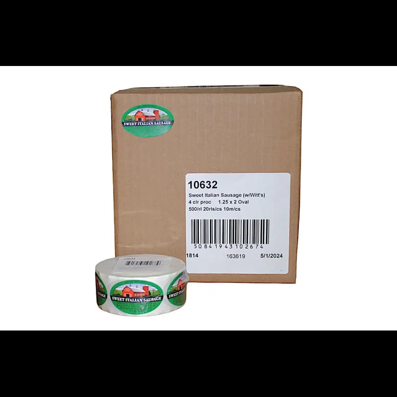 Sweet Italian Sausage With Witts Ingredients Ingredient Label 1.25X2 IN Oval 4 Color Process 500 Count/Roll 20 Rolls/Case