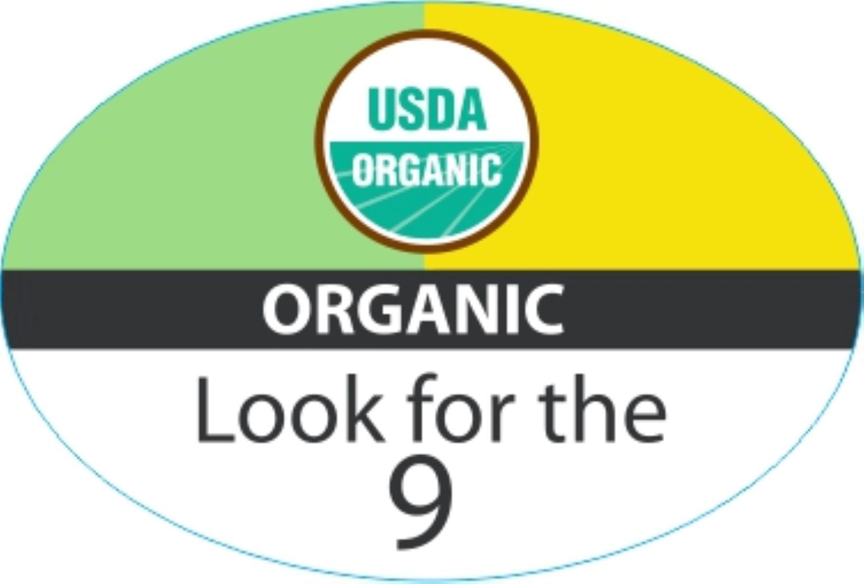 USDA Organic Look For The 9 Produce Label 0.84X1.25X1.25 IN Yellow Green Brown Black Oval 1000 Count/Roll 25 Rolls/Case