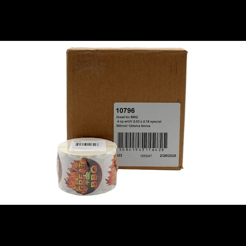 Great For BBQ Meat Label 2.03X2.18 IN 4 Color Process UV 500 Count/Roll 12 Rolls/Case 6000 Count/Case