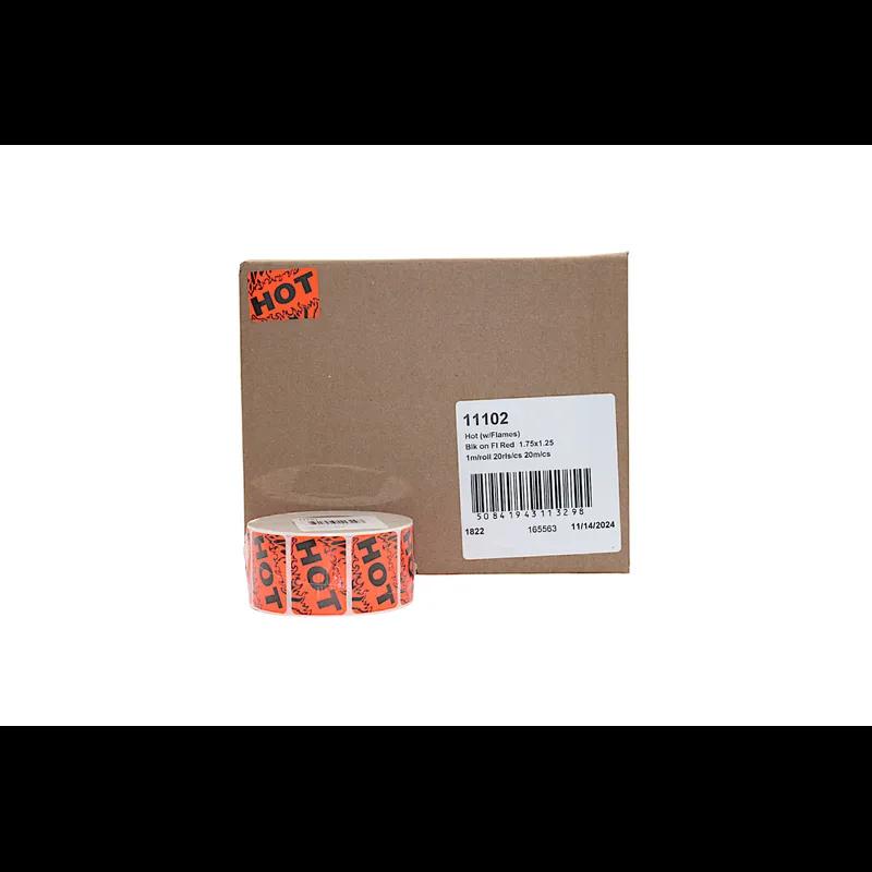 Hot Meat Grilling Label 1.75X1.25 IN Black Fluorescent Red With Flames 1000 Count/Roll 20 Rolls/Case 20000 Count/Case