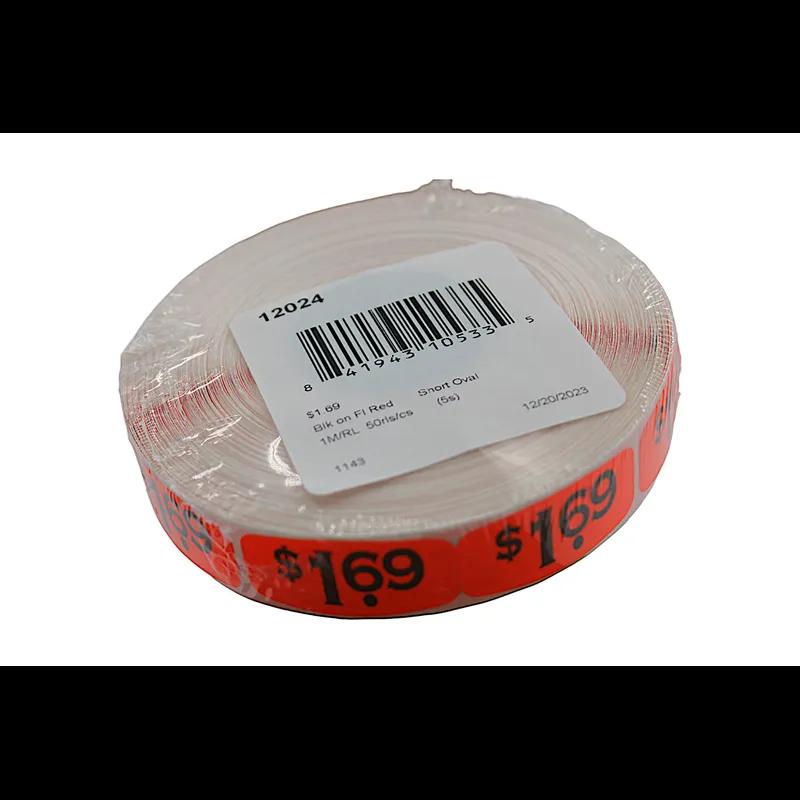1.69 Price Label 0.625X1.25 IN Black Fluorescent Red Short Oval 1000 Count/Roll 50 Rolls/Case 50000 Count/Case