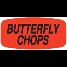 Butterfly Chops Label 0.625X1.25 IN Black Fluorescent Red Short Oval 1000 Count/Roll 50 Rolls/Case 50000 Count/Case