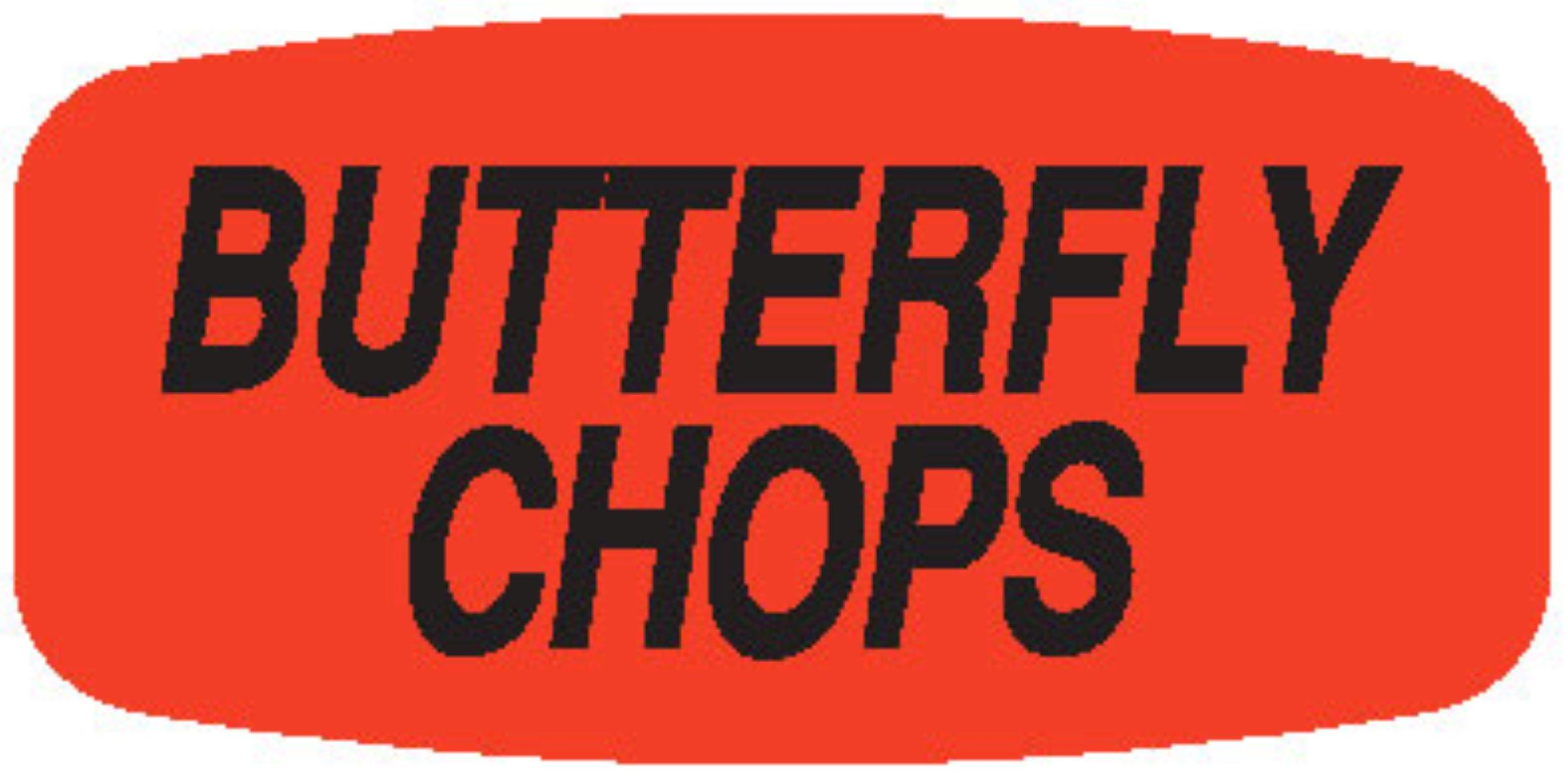 Butterfly Chops Label 0.625X1.25 IN Black Fluorescent Red Short Oval 1000 Count/Roll 50 Rolls/Case 50000 Count/Case