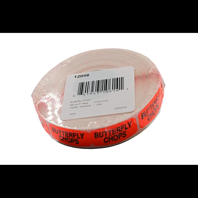 Butterfly Chops Label 0.625X1.25 IN Black Fluorescent Red Short Oval 1000 Count/Roll 50 Rolls/Case 50000 Count/Case
