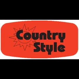 Country Style Label 0.625X1.25 IN Black Fluorescent Red Short Oval 1000 Count/Roll 50 Rolls/Case 50000 Count/Case