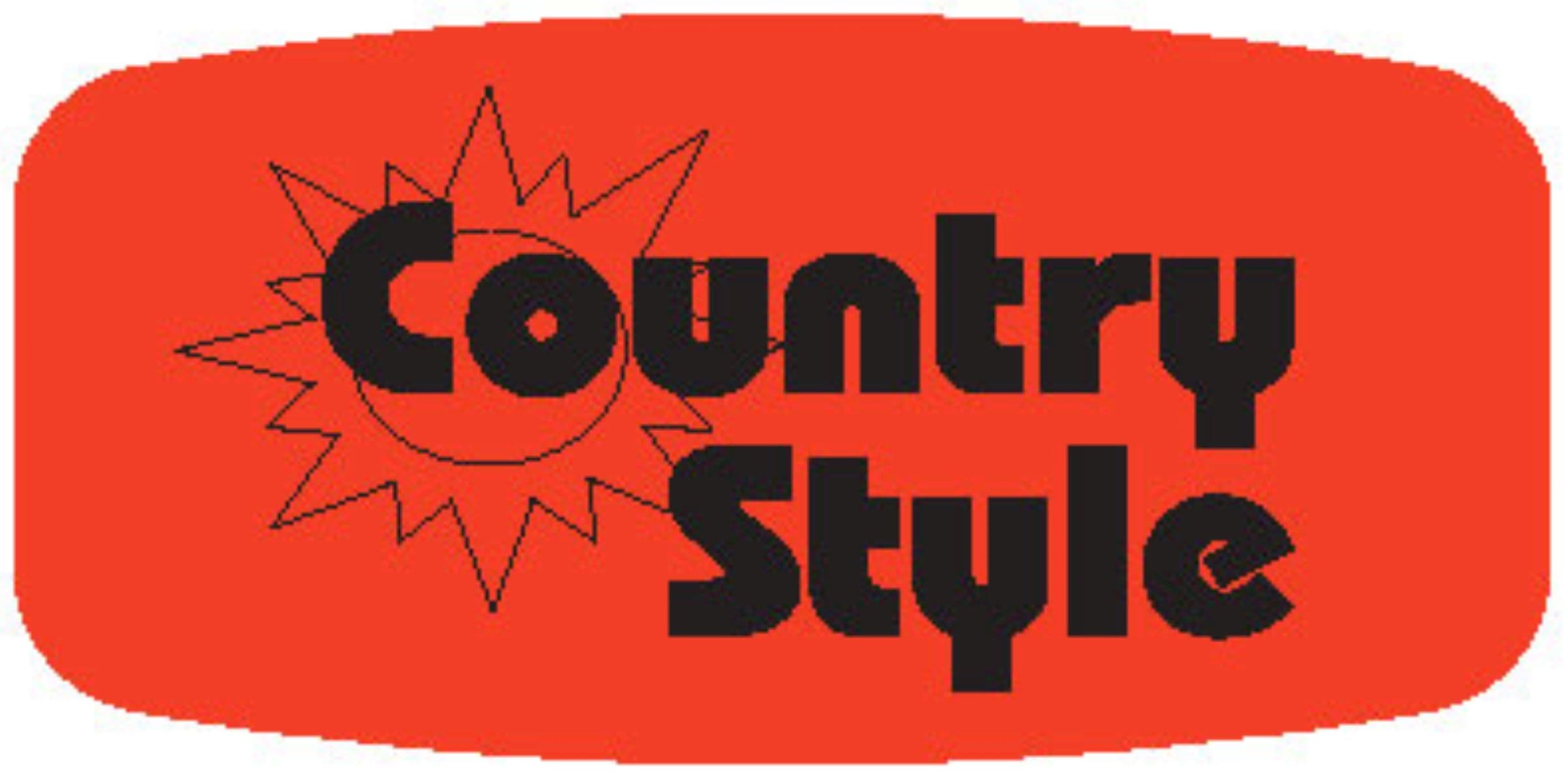 Country Style Label 0.625X1.25 IN Black Fluorescent Red Short Oval 1000 Count/Roll 50 Rolls/Case 50000 Count/Case