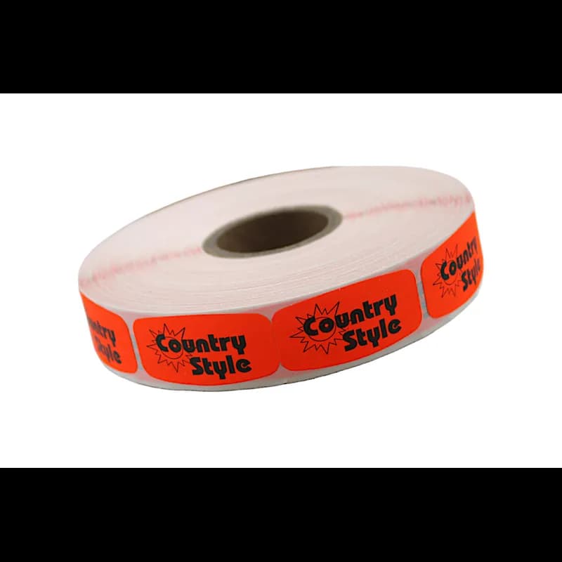 Country Style Label 0.625X1.25 IN Black Fluorescent Red Short Oval 1000 Count/Roll 50 Rolls/Case 50000 Count/Case