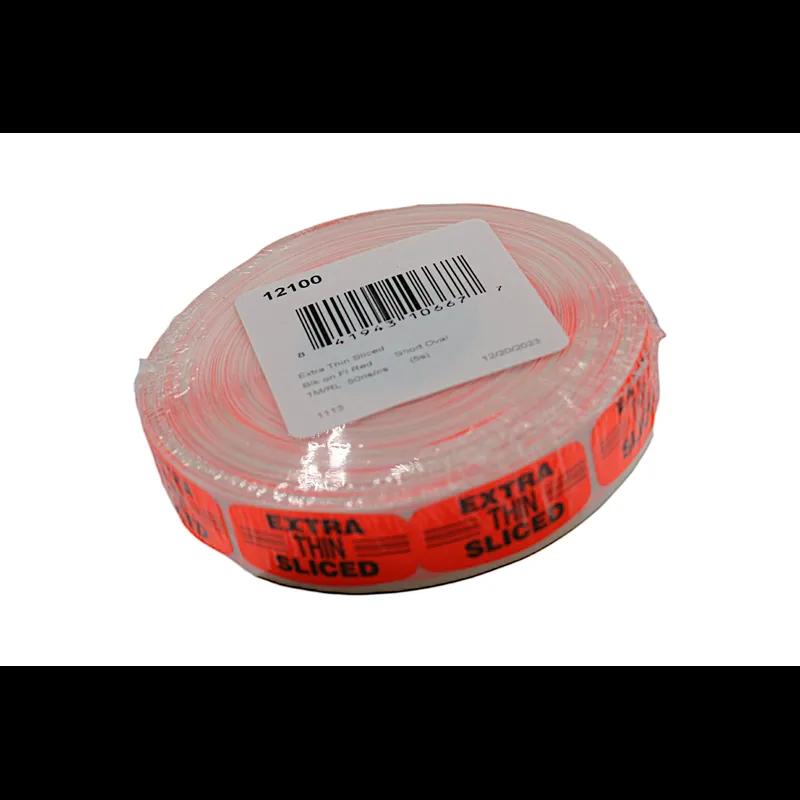 Extra Thin Sliced Label 0.625X1.25 IN Black Fluorescent Red Short Oval 1000 Count/Roll 50 Rolls/Case 50000 Count/Case