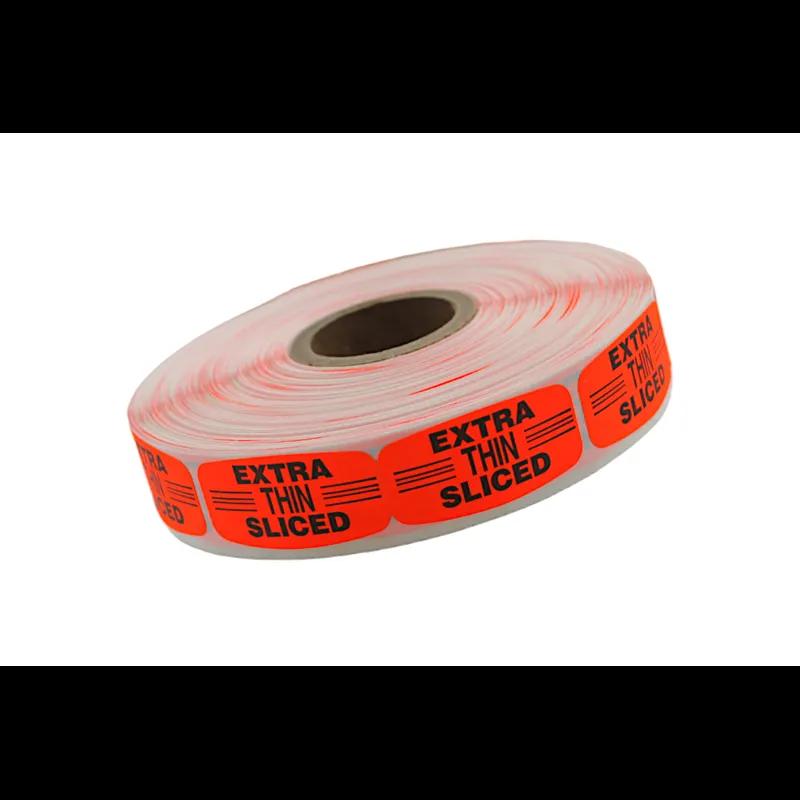 Extra Thin Sliced Label 0.625X1.25 IN Black Fluorescent Red Short Oval 1000 Count/Roll 50 Rolls/Case 50000 Count/Case