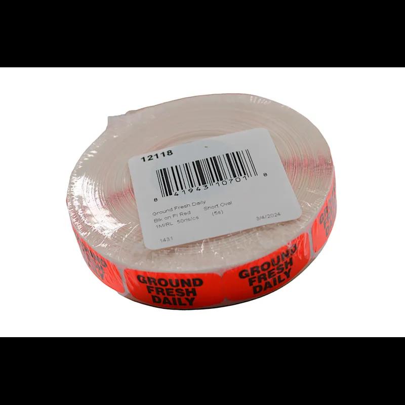 Ground Fresh Daily Label 0.625X1.25 IN Black Fluorescent Red Short Oval 1000 Count/Roll 50 Rolls/Case 50000 Count/Case