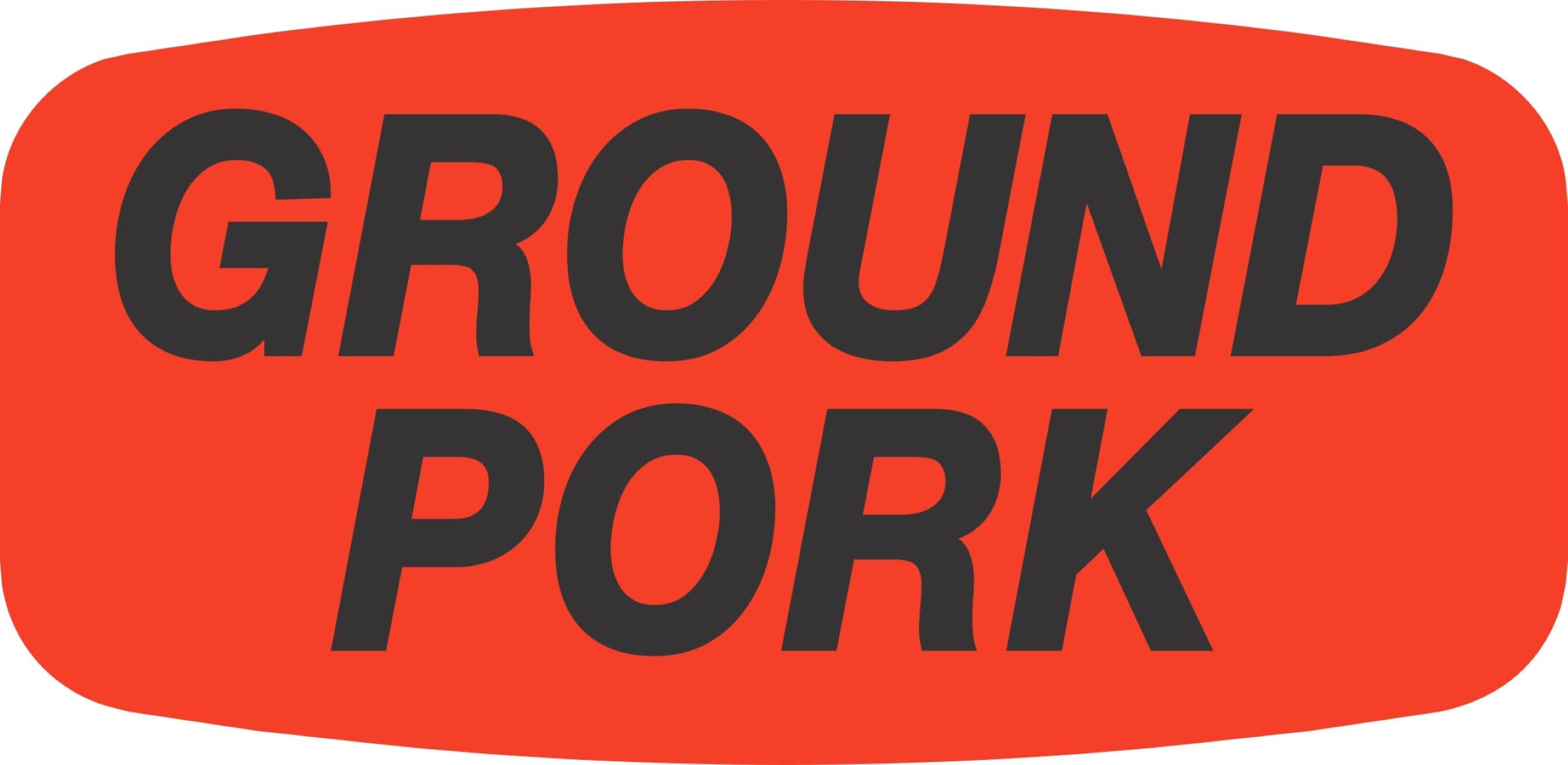 Ground Pork Label 0.625X1.25 IN Black Fluorescent Red Short Oval 1000 Count/Roll 50 Rolls/Case 50000 Count/Case