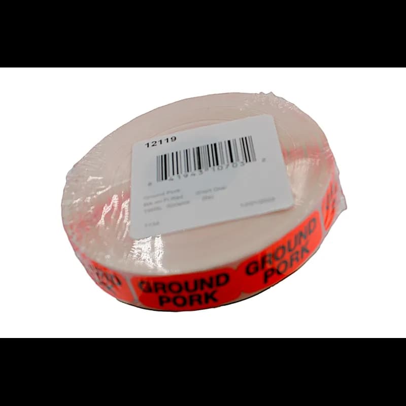 Ground Pork Label 0.625X1.25 IN Black Fluorescent Red Short Oval 1000 Count/Roll 50 Rolls/Case 50000 Count/Case