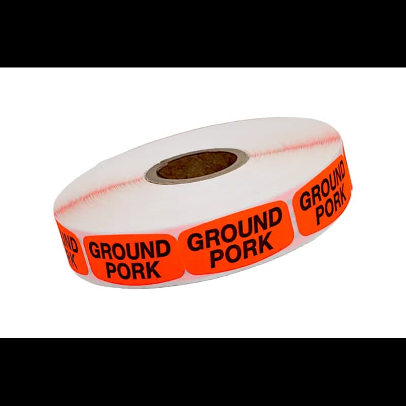 Ground Pork Label 0.625X1.25 IN Black Fluorescent Red Short Oval 1000 Count/Roll 50 Rolls/Case 50000 Count/Case