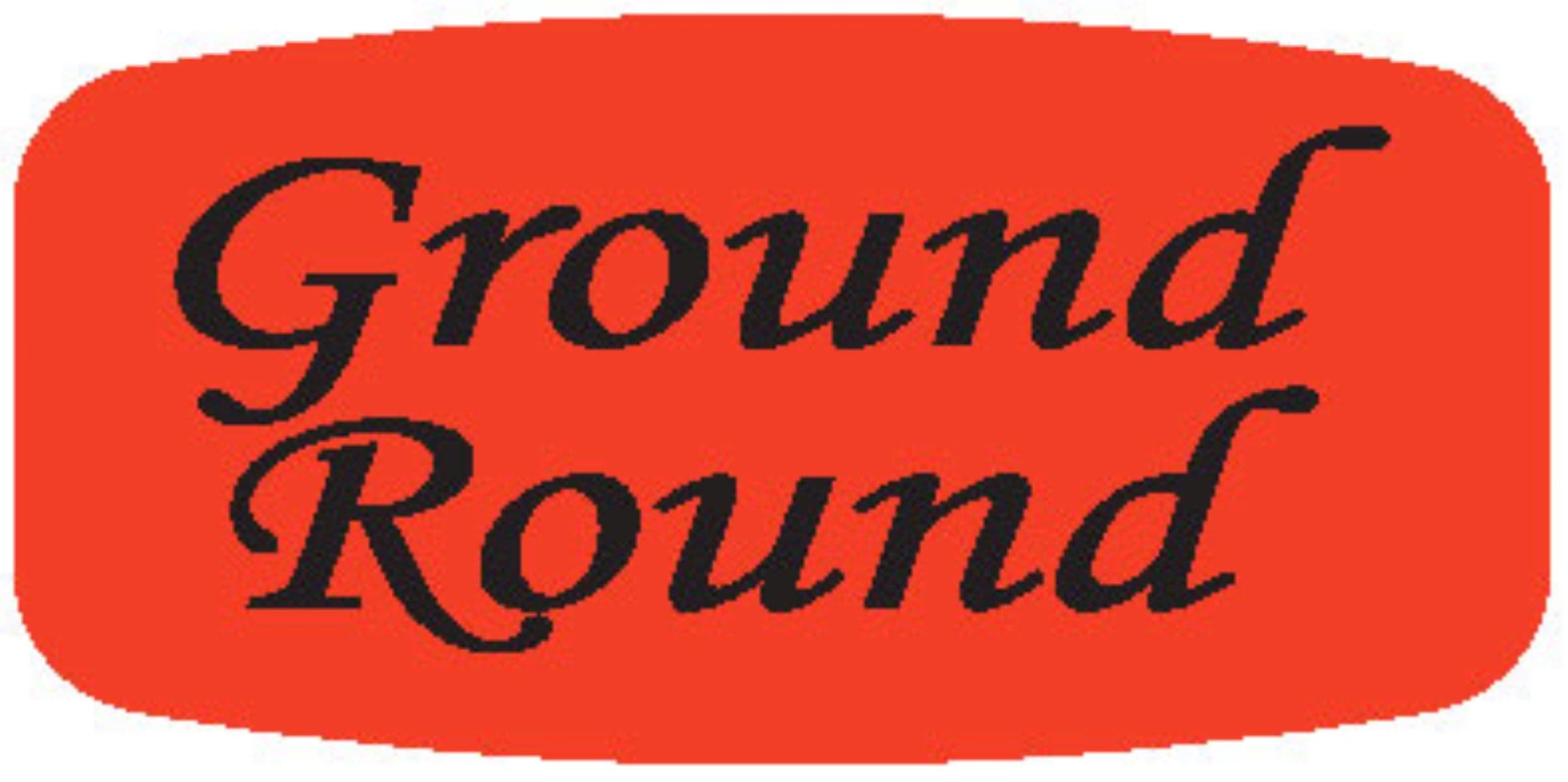 Ground Round Label 0.625X1.25 IN Black Fluorescent Red Short Oval 1000 Count/Roll 50 Rolls/Case 50000 Count/Case