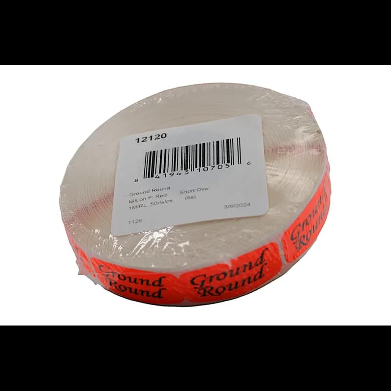 Ground Round Label 0.625X1.25 IN Black Fluorescent Red Short Oval 1000 Count/Roll 50 Rolls/Case 50000 Count/Case