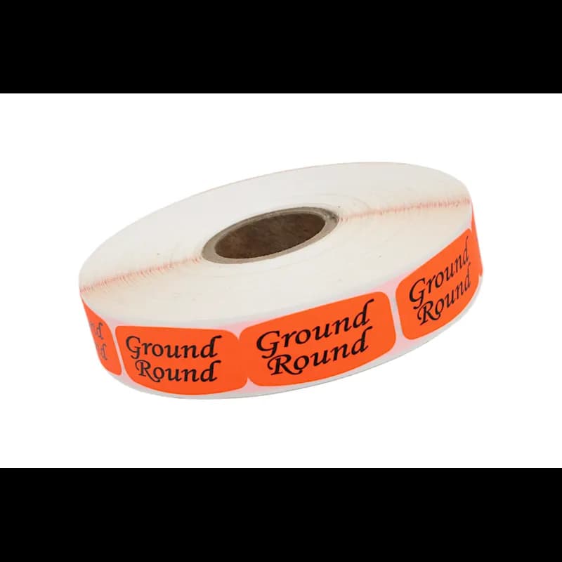 Ground Round Label 0.625X1.25 IN Black Fluorescent Red Short Oval 1000 Count/Roll 50 Rolls/Case 50000 Count/Case