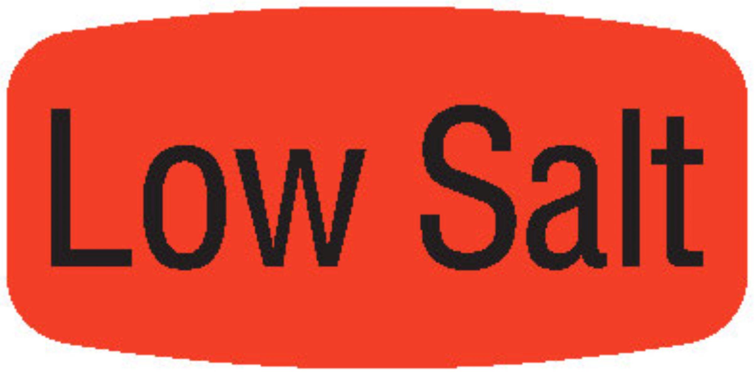 Low Salt Label 0.625X1.25 IN Black Fluorescent Red Short Oval 1000 Count/Roll 50 Rolls/Case 50000 Count/Case