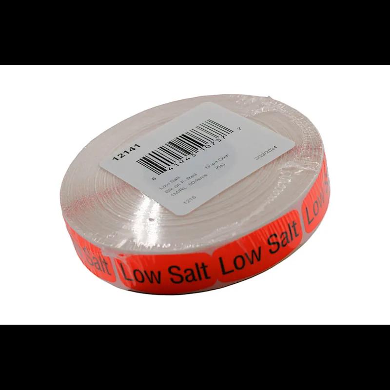 Low Salt Label 0.625X1.25 IN Black Fluorescent Red Short Oval 1000 Count/Roll 50 Rolls/Case 50000 Count/Case
