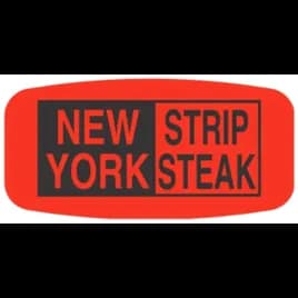 New York Strip Steak Label 0.625X1.25 IN Black Fluorescent Red Short Oval 1000 Count/Roll 50 Rolls/Case 50000 Count/Case