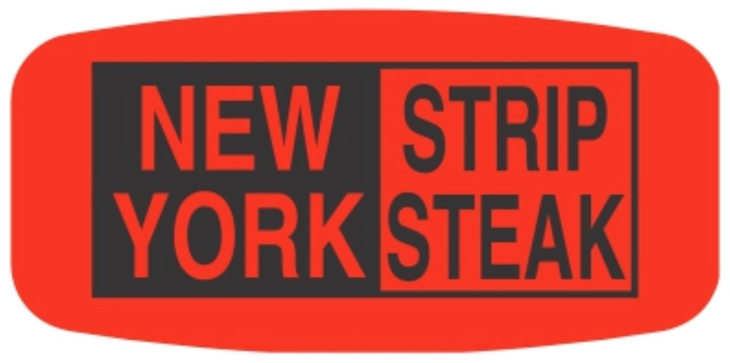 New York Strip Steak Label 0.625X1.25 IN Black Fluorescent Red Short Oval 1000 Count/Roll 50 Rolls/Case 50000 Count/Case