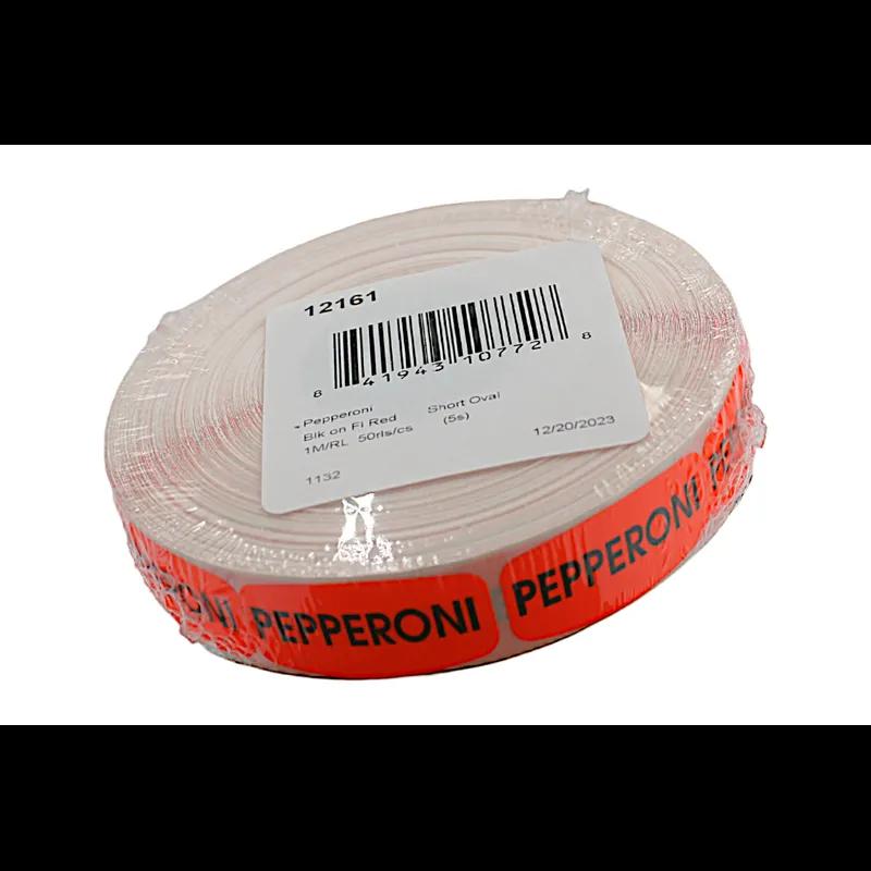 Pepperoni Label 0.625X1.25 IN Black Fluorescent Red Short Oval 1000 Count/Roll 50 Rolls/Case 50000 Count/Case