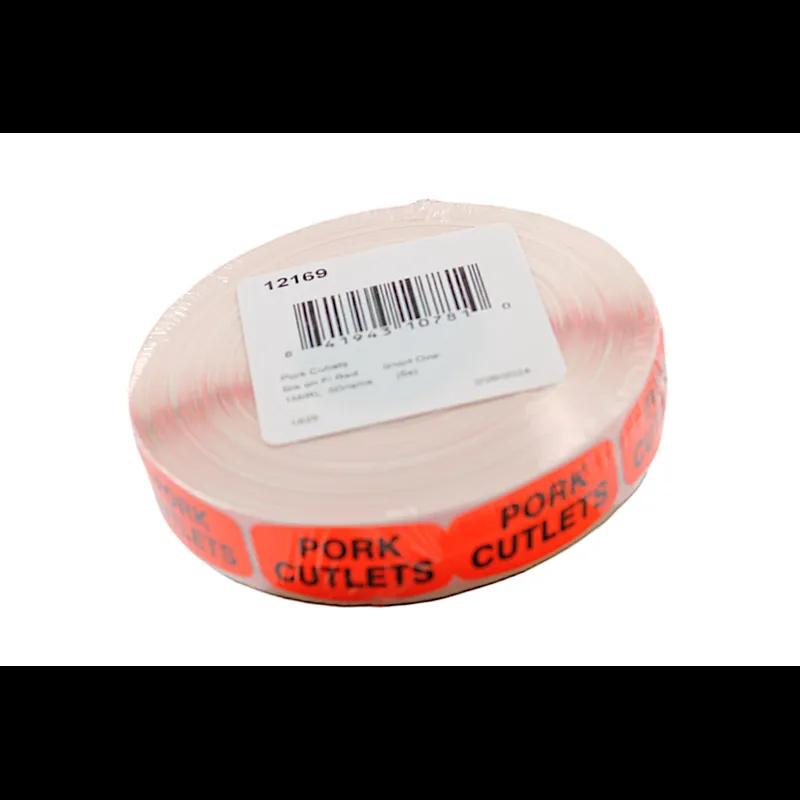 Pork Cutlets Label 0.625X1.25 IN Black Fluorescent Red Short Oval 1000 Count/Roll 50 Rolls/Case 50000 Count/Case